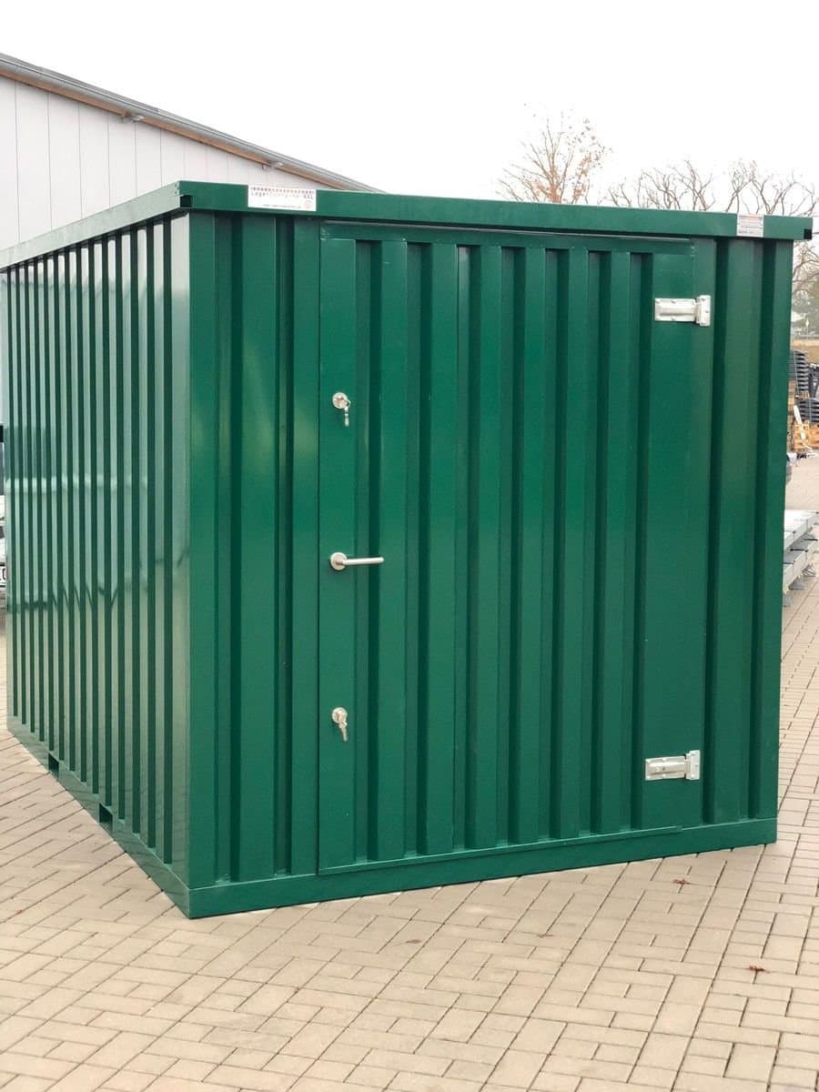 Container MC3, lackiert RAL 6005 MoosgrĂĽn, H 2090 x B 2142 x T 2950 mm, TĂĽr stirnseitig einflĂĽgelig