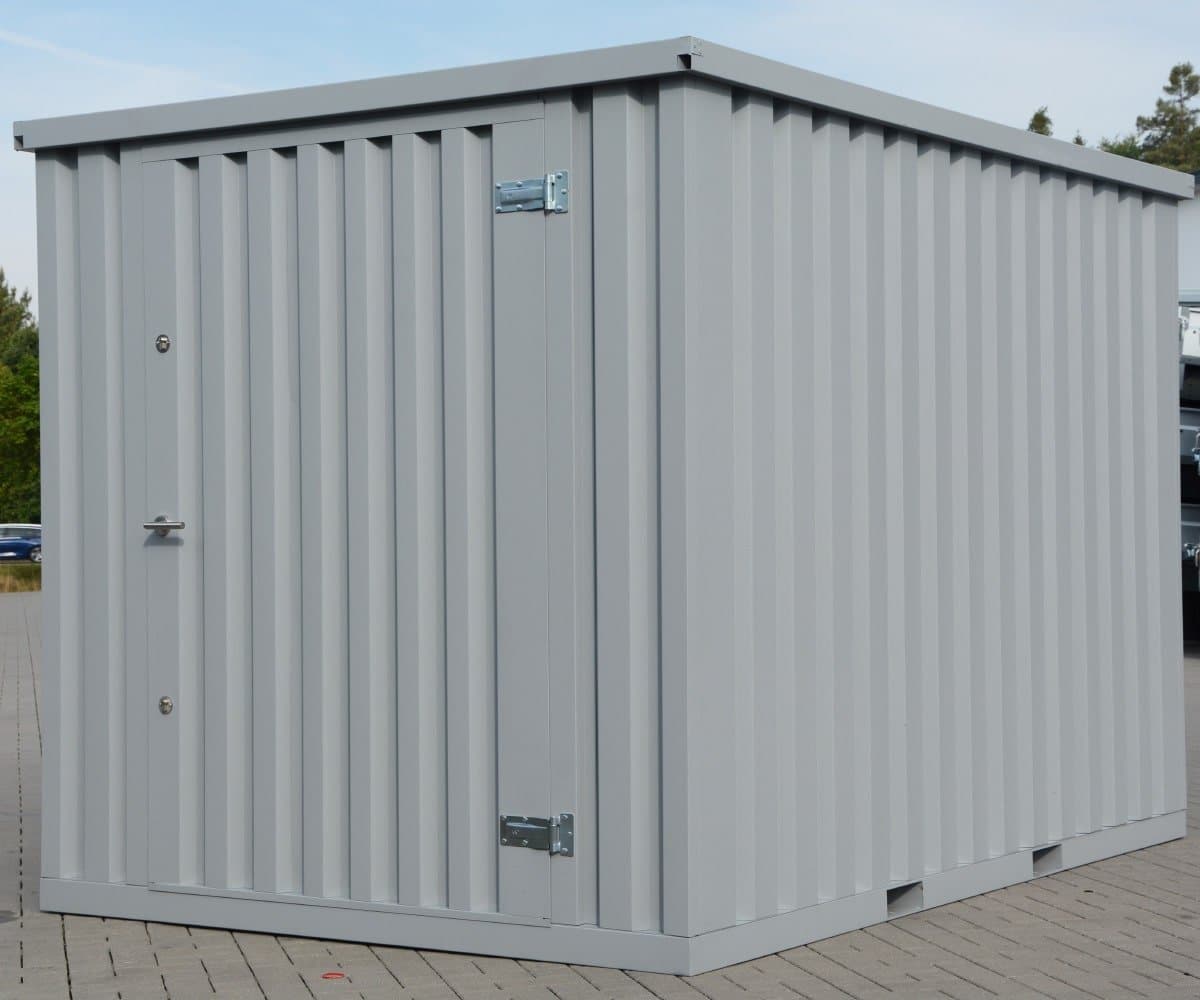 Materialcontainer MC4 lackiert RAL 7040 Fenstergrau H 2090 x B 2142 x T 3882 mm TĂŒr stirnseitig einflĂŒgelig