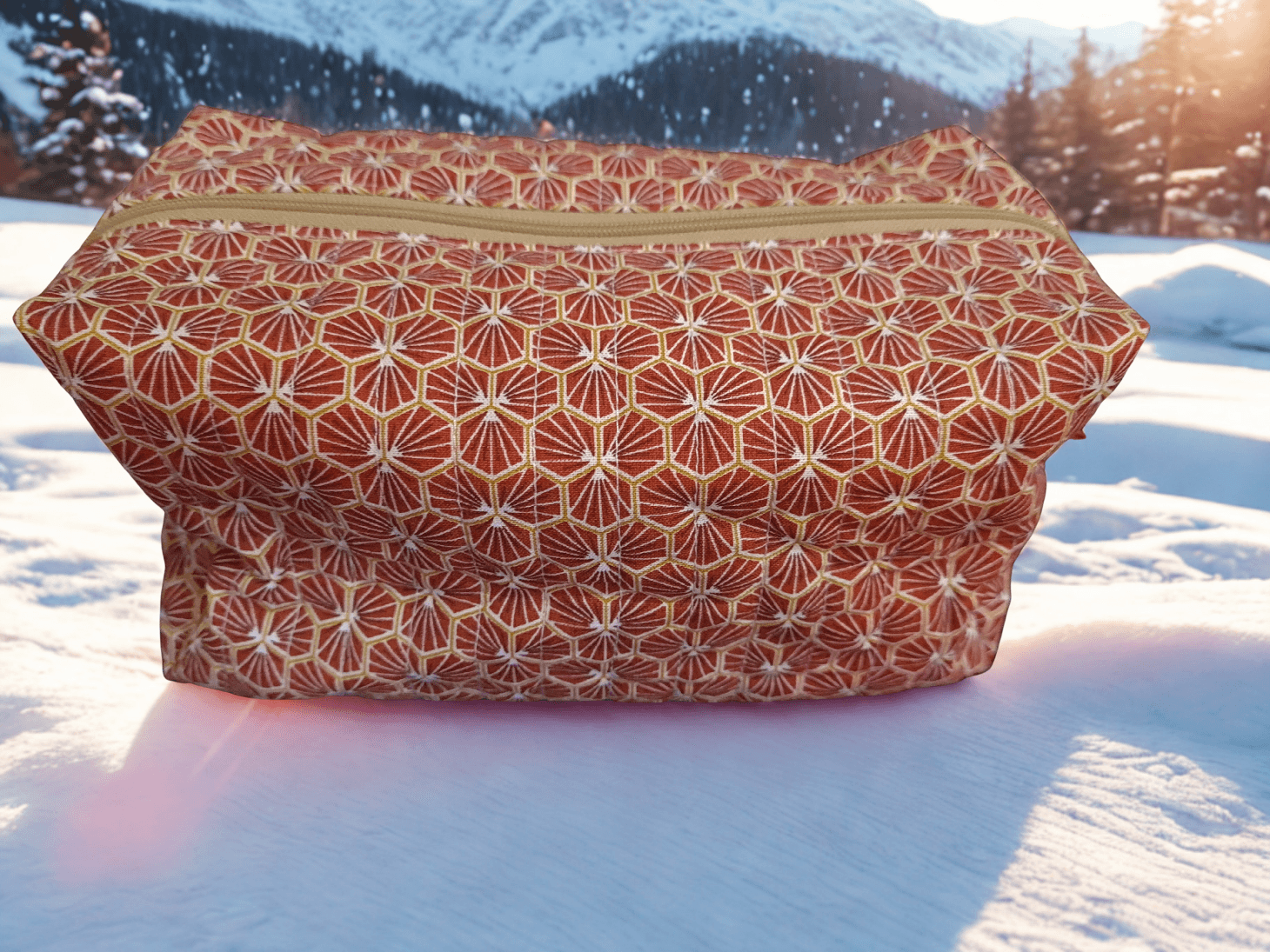 Trousse rectangulaire matelassée - 100DRINE.BOBINE Grand format formes géométriques rouges