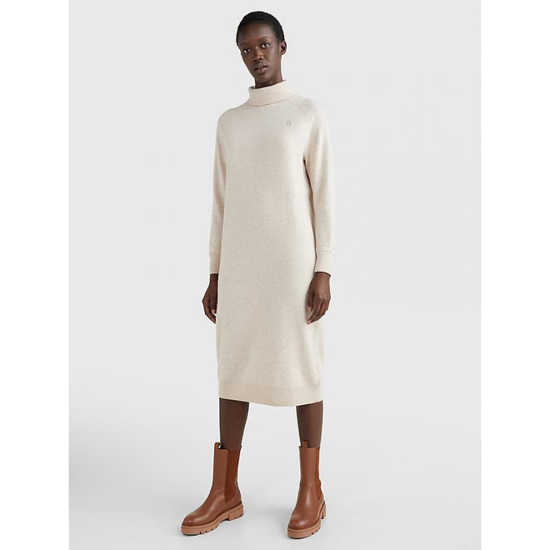 Robe Pull Femme Tommy Hilfiger WOOL CASH ROLL SWEATER S WHITE DOVE HEATHER