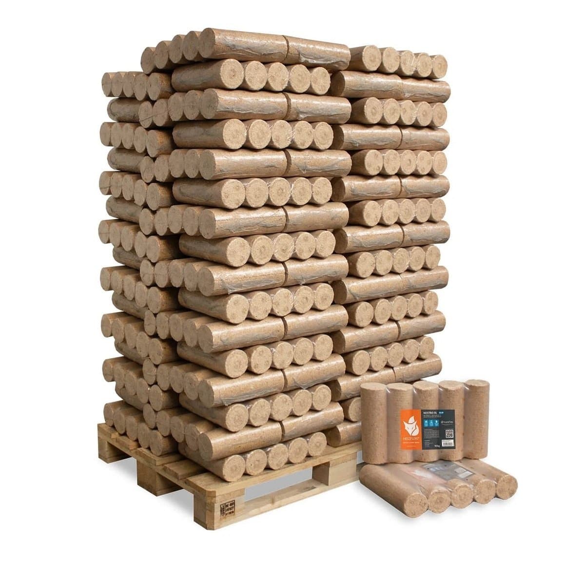 Bricchetti di legno di conifera forma rotonda nestro xl · bancale 960 kg (96 × 10 kg)