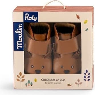 Moulin Roty Chaussons cuir écureuil camel Pomme des bois 18/24 mois