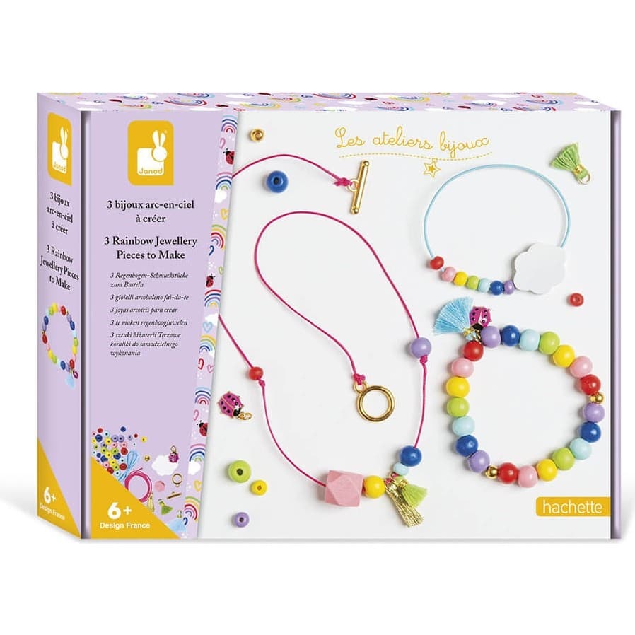 Janod Kit créatif : 3 Bijoux perles en bois arcenciel à créer