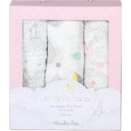 Moulin Roty Set de 3 langes gris/blanc/rose Les Petits dodos