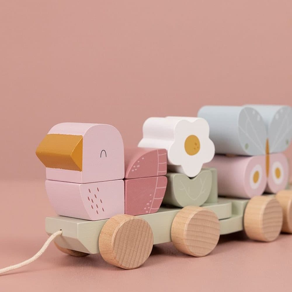 Little Dutch Jouet à tirer et cubes en bois Flowers & Butterflies