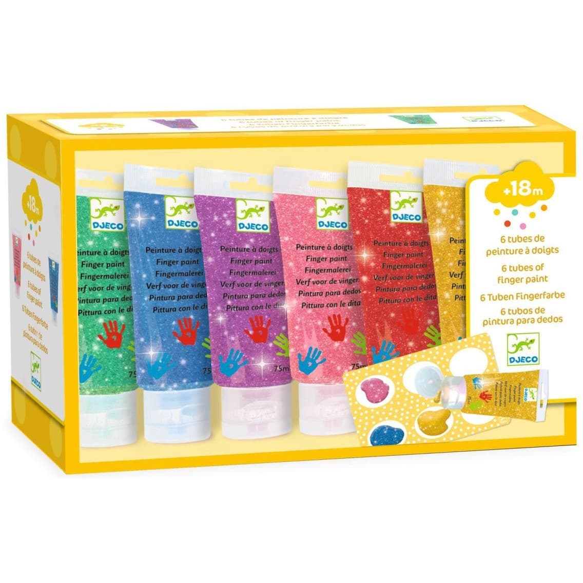 Djeco Les couleurs des petits 6 tubes de peinture à doigts Paillettes
