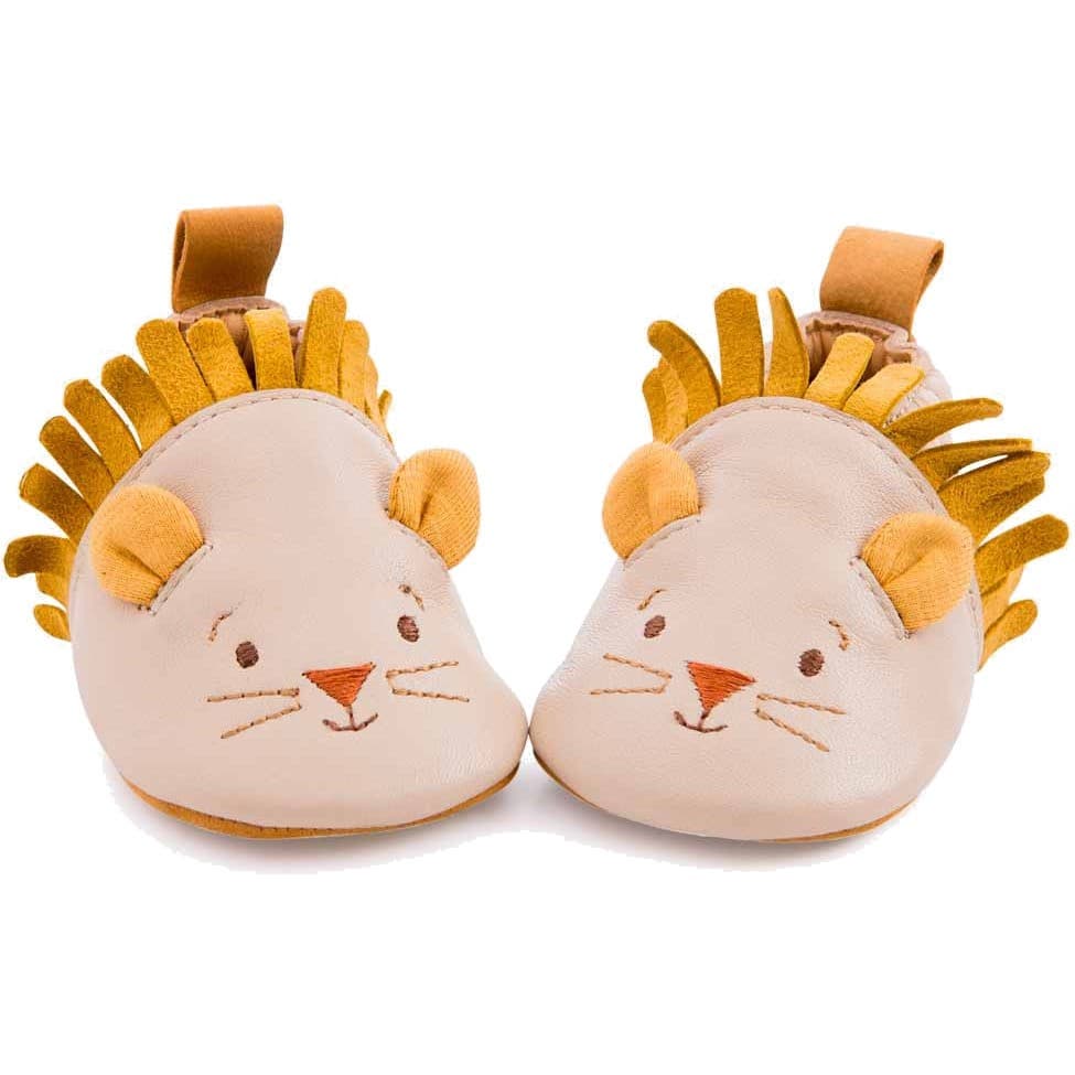 Moulin Roty Chaussons cuir lion beige Sous mon baobab 6/12 m