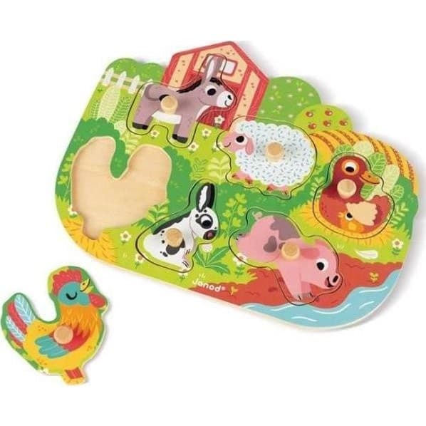 Janod Puzzle en bois 6 pièces Happy Farm