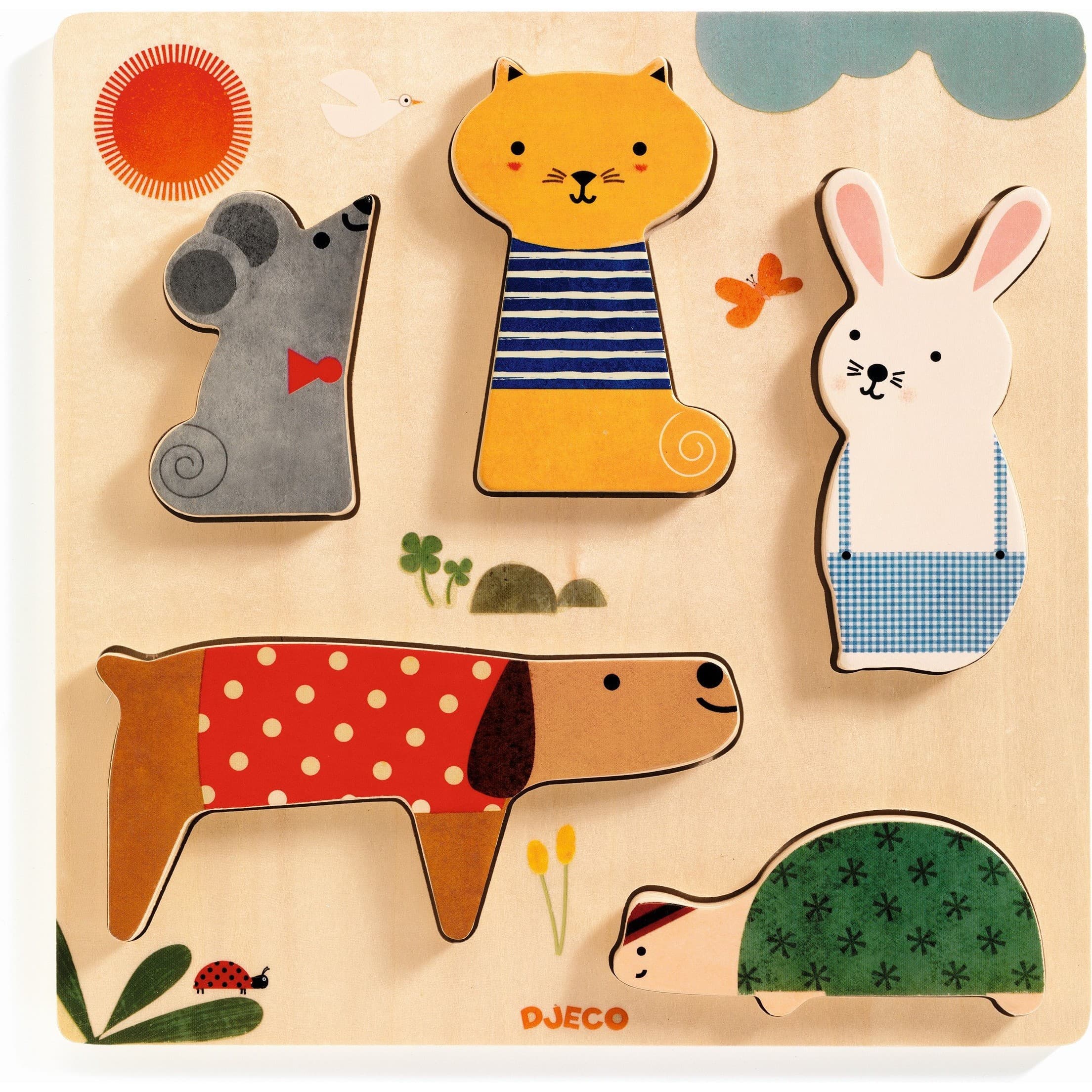 Djeco Puzzle encastrement en bois Woodypets Puzzle en bois 12 moi