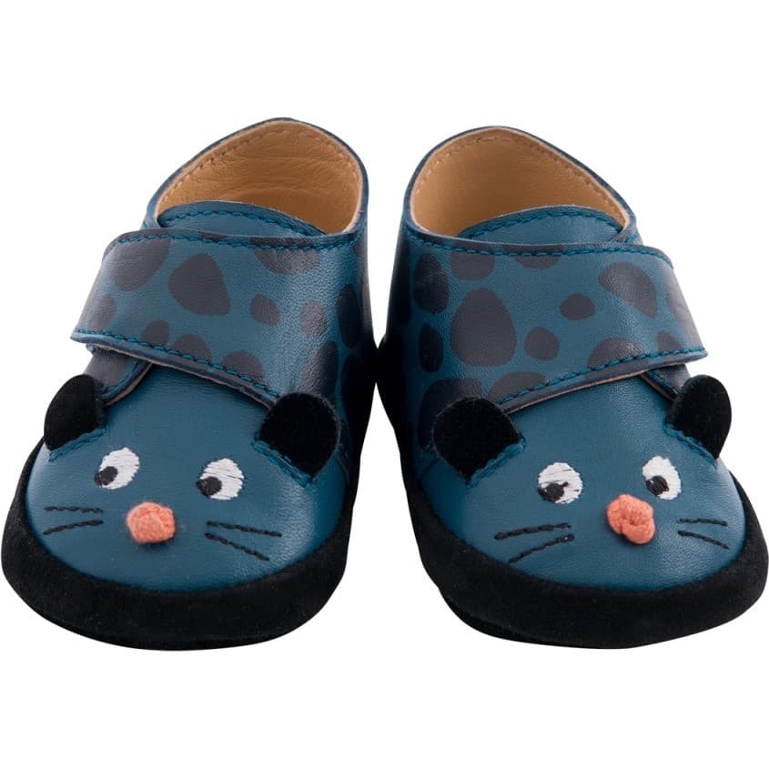 Moulin Roty Chaussons cuir panthère bleu Dans la jungle 12/18 m