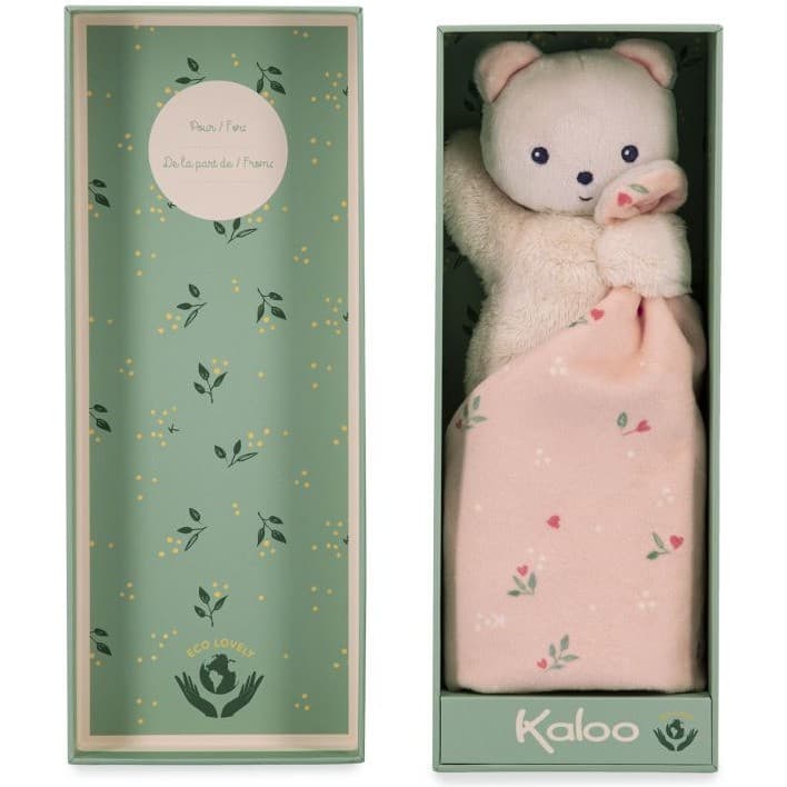Kaloo Carré douceur : Doudou ours Feuilles d'amour 17 cm