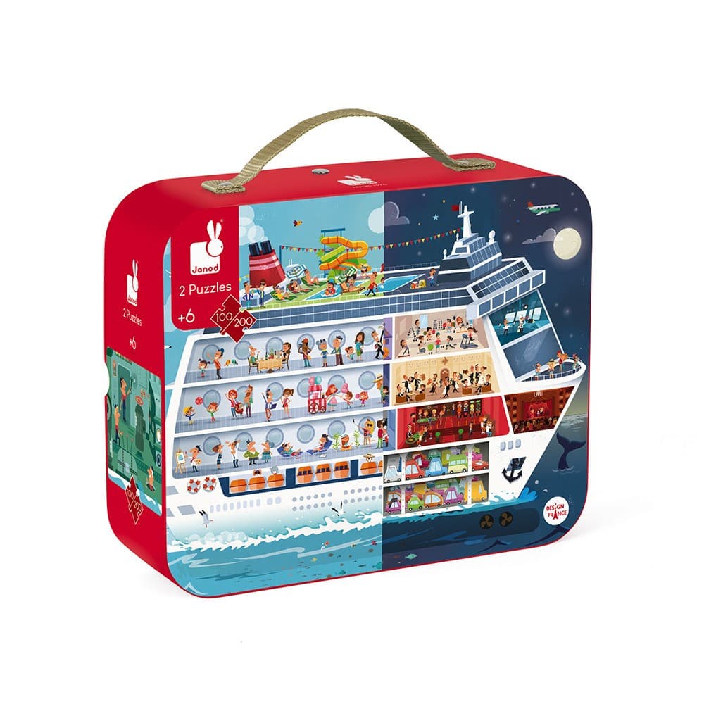 Janod Valisette 2 Puzzles Bateau de Croisière 100 et 200 pièces