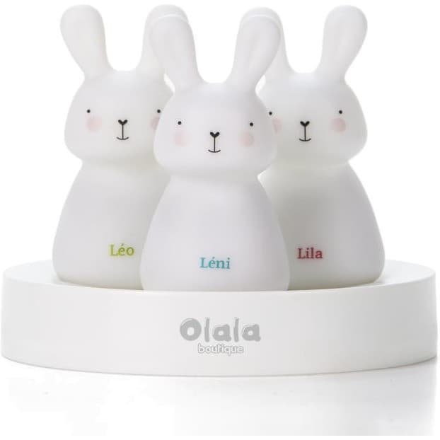 Olala Boutique Veilleuse trio de lapins Léo, Léni et Lila avec base b