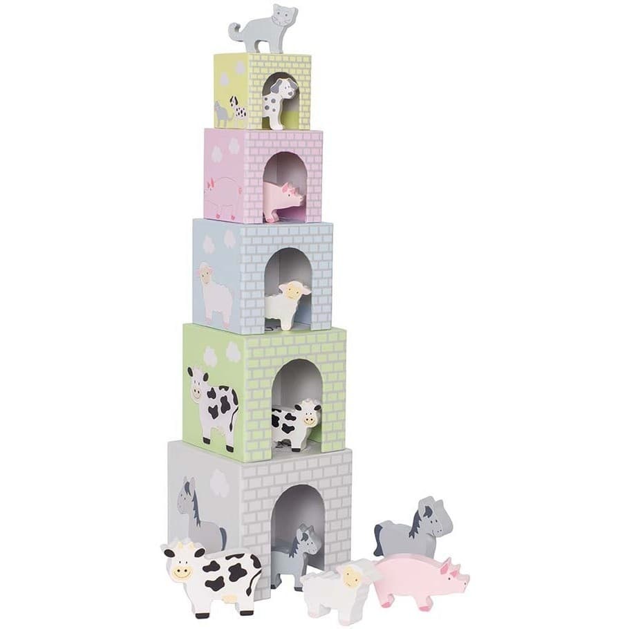 Jeux En Bois Cubes empilables 15 animaux de la ferme