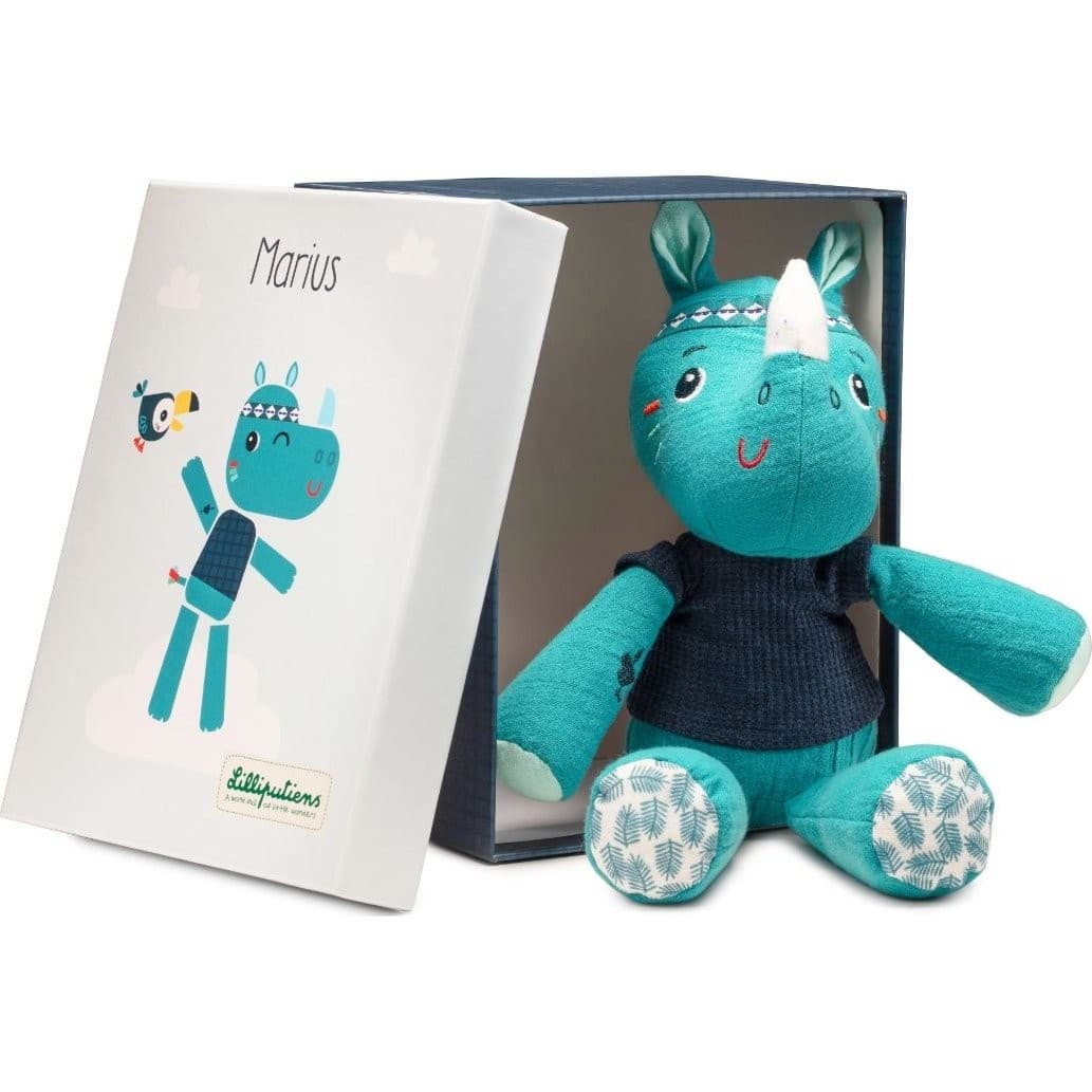 Lilliputiens Peluche câline en coton bio Marius le rhinocéros