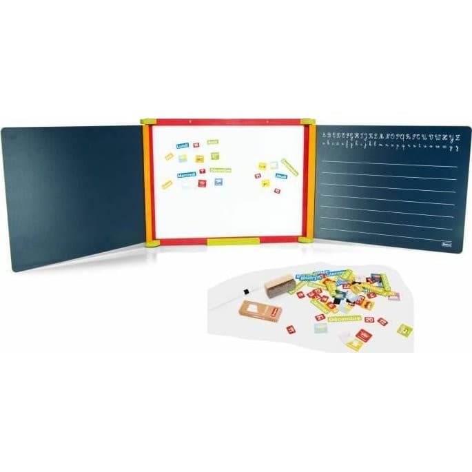 Jeujura Tableau en bois 3 faces magnétique et craie