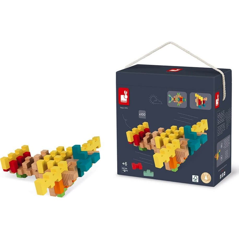 Janod Blocs de construction en bois 100 pièces