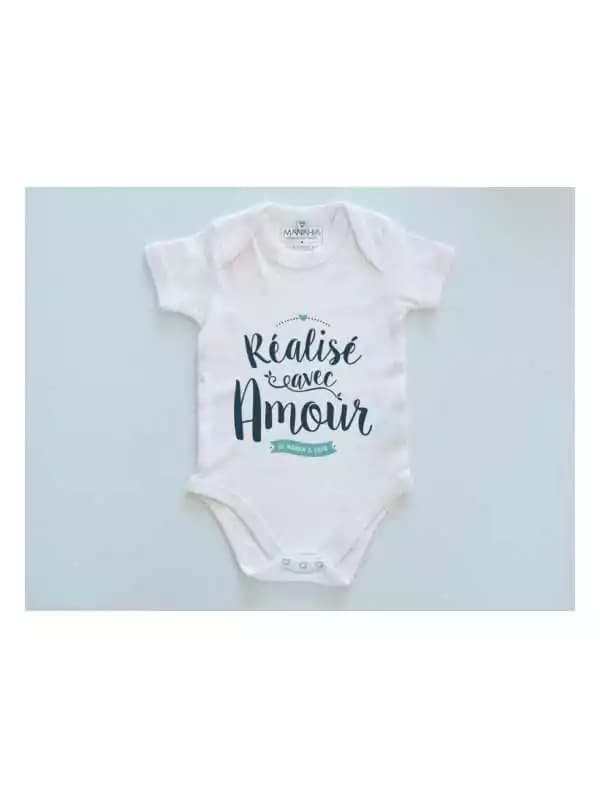 Body Coton Bio bleu - "Réalisé avec Amour" 12/18 mois