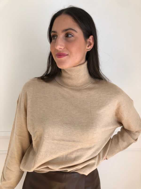 Pull beige ample à col roulé - Zephyrine M