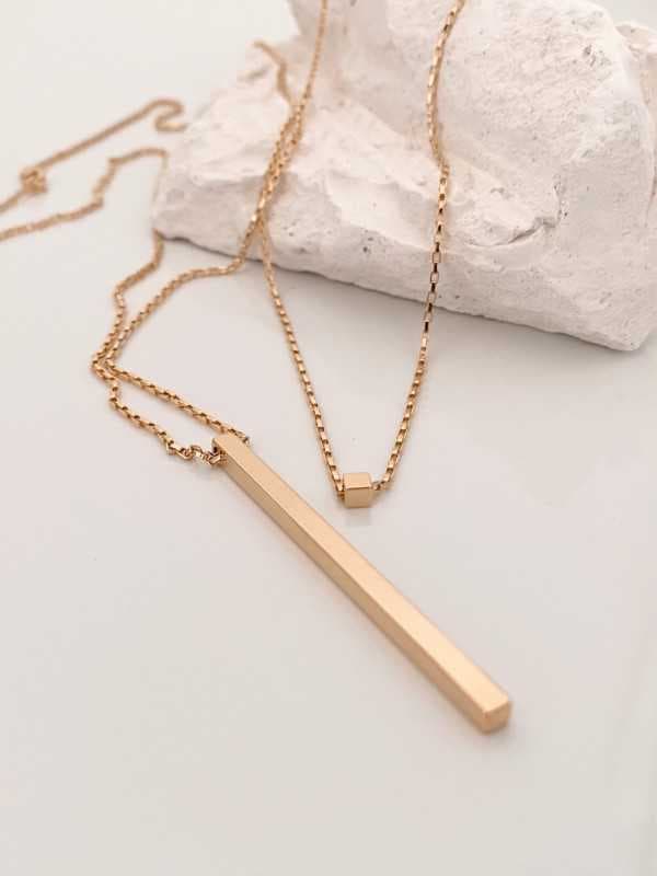Colliers à superposer - Collier Cube + Collier Barre