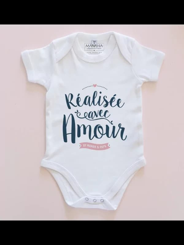 Body Coton Bio rose - Réalisé avec Amour 6/12 mois