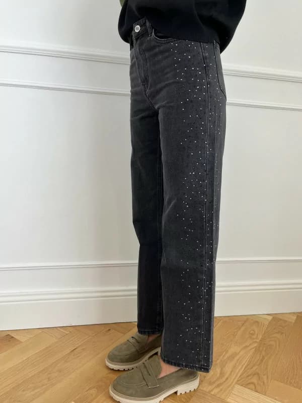 Jean coupe large noir délavé à strass - Raymon T.36