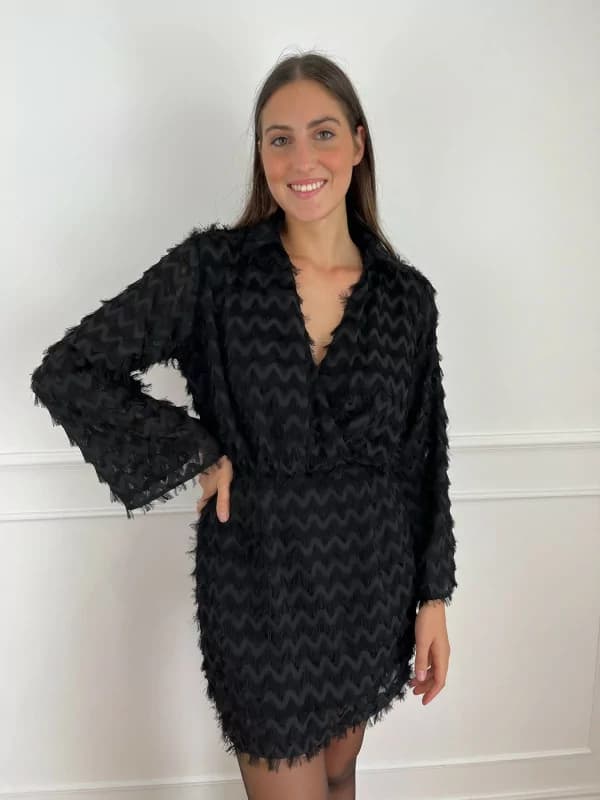 Robe courte noire manches longues - Kathie S