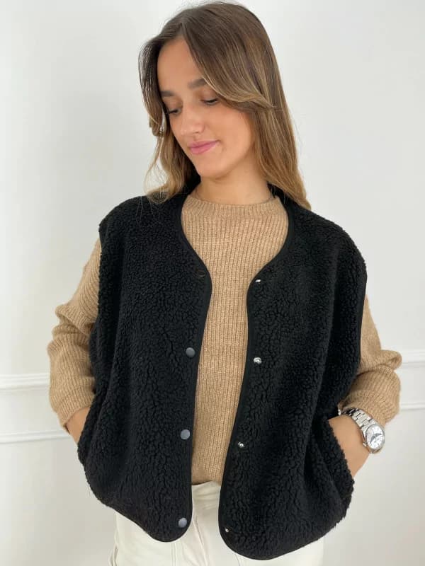 Veste sans manches en moumoute noire - Jessica M/L
