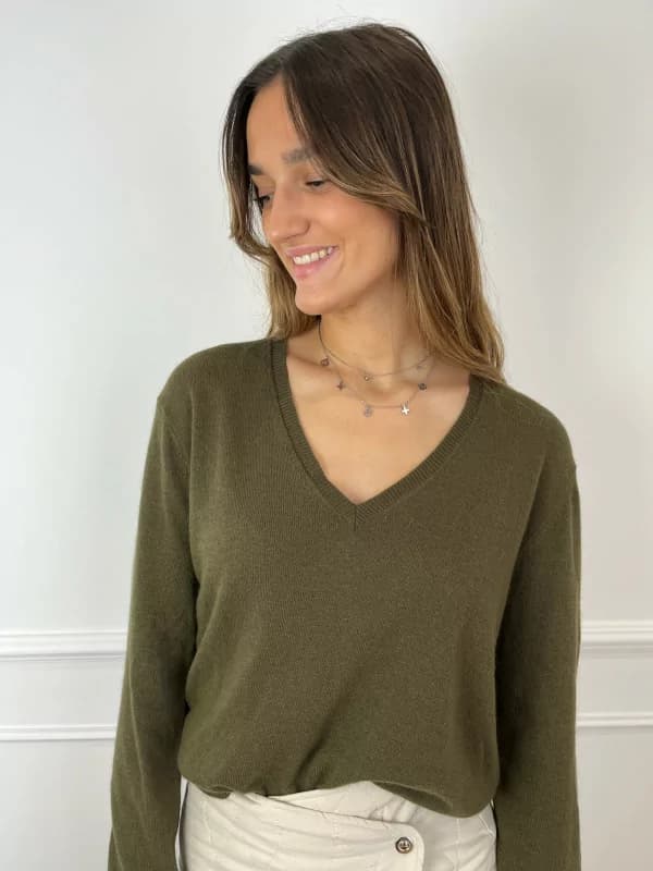 Pull kaki col V - Eden M
