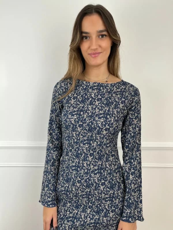 Robe mi-longue bleue à fleurs - Juliette S/M