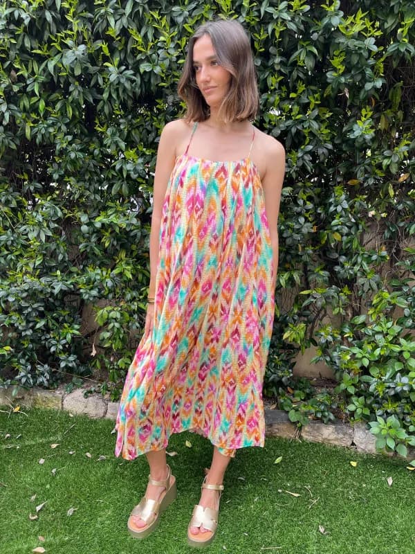 Robe longue multicolore à fines bretelles - Faty T.38