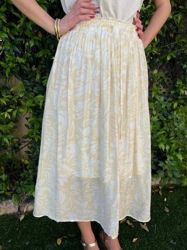 Jupe mi-longue beige et blanche - Zoelie T.40