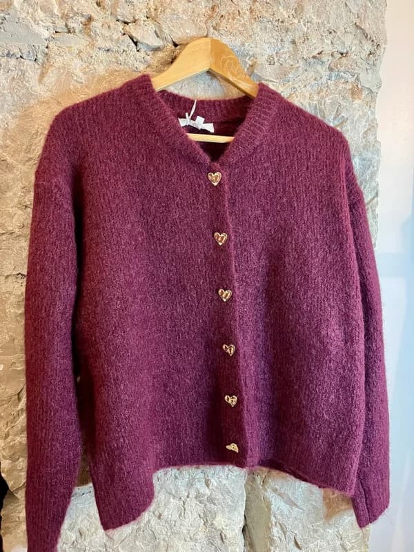 Gilet bordeaux boutons cœur - Pacome Taille unique