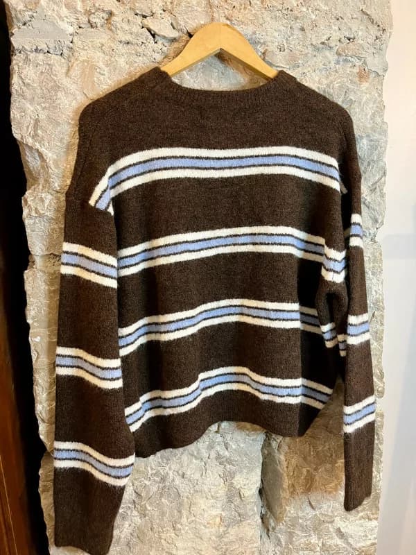 Pull marron à rayures bleues - Rosine Taille unique