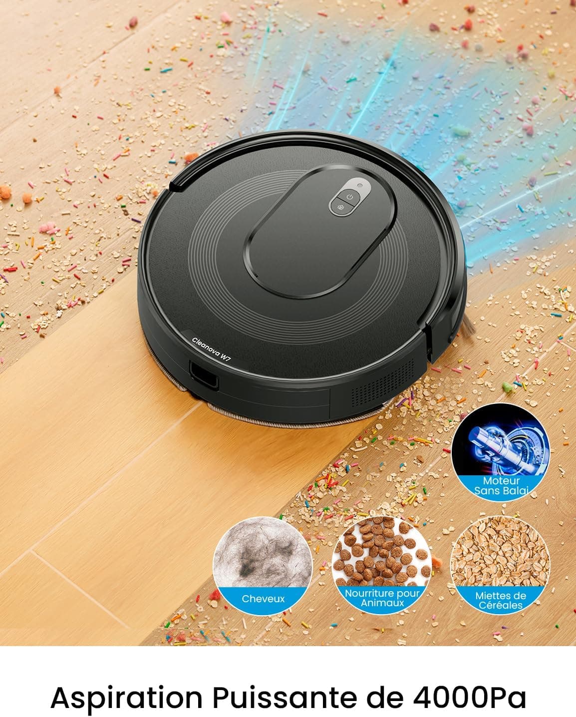 Aspirateur robot laveur 4000Pa – Ultra-mince 8,3 cm, 120 min, Silence Pro