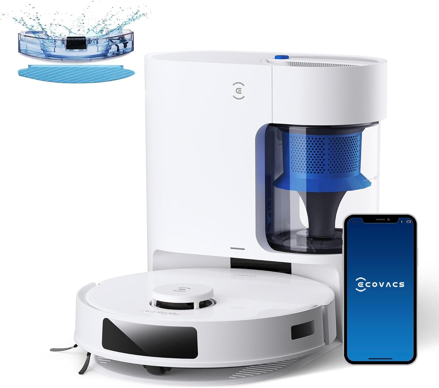 Aspirateur robot laveur 8000Pa – Station sans sac 45 jours, 300 min, Nettoyage vibrant - N20 PLUS Blanc