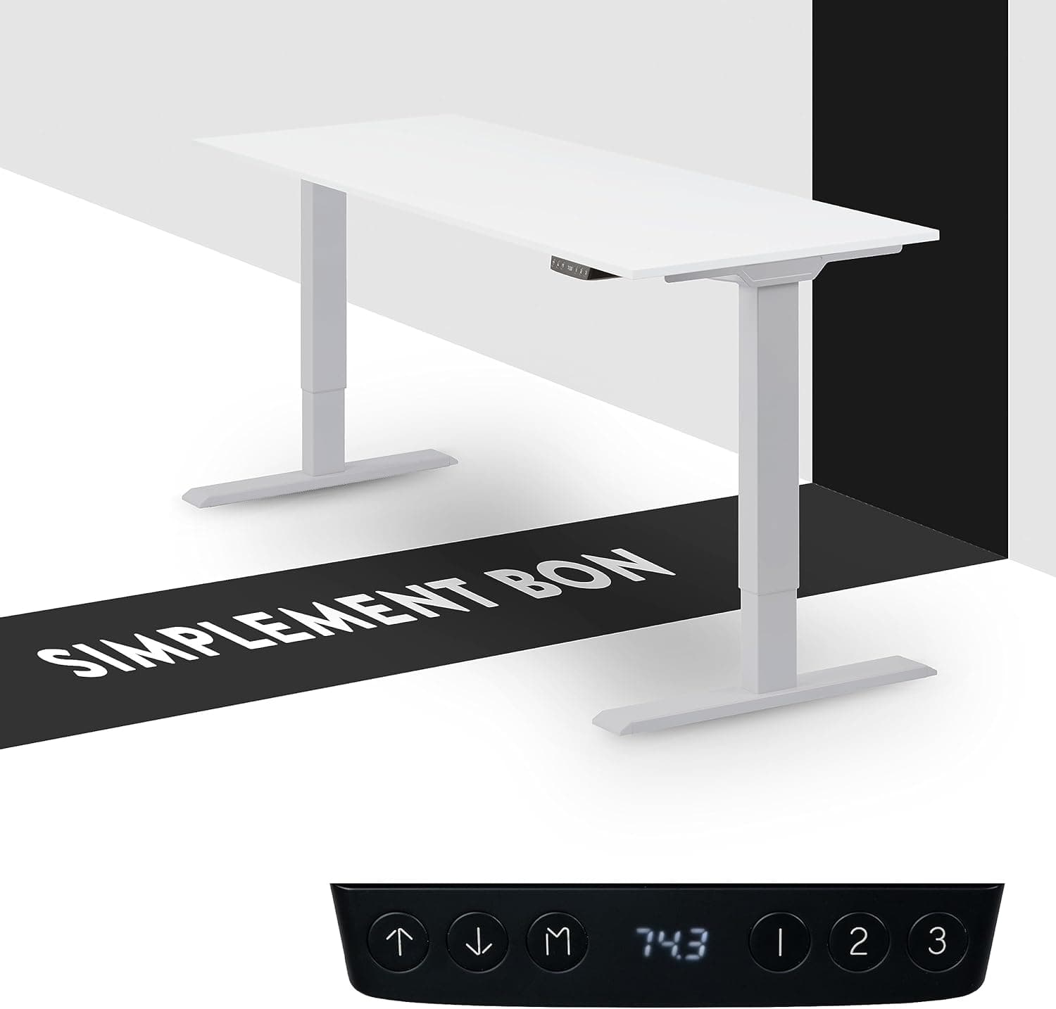 Bureau assis-debout électrique – Premium 160×80 cm, 2 moteurs, 4 mémoires & anti-collision - 150 x 60 x 1,9 cm - Homedesk ECO - Argent + Blanc