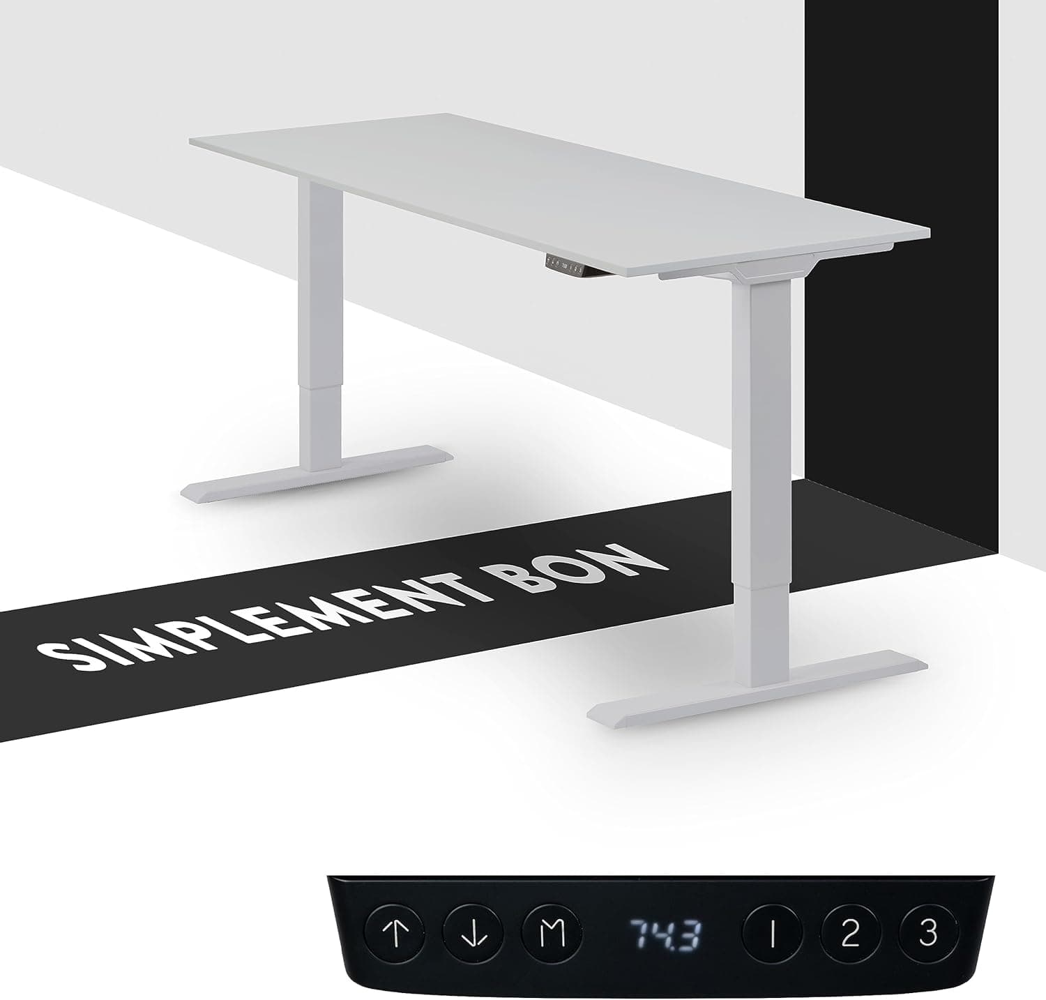 Bureau assis-debout électrique – Premium 160×80 cm, 2 moteurs, 4 mémoires & anti-collision - 150 x 60 x 1,9 cm - Homedesk ECO - Argent + Gris Clair