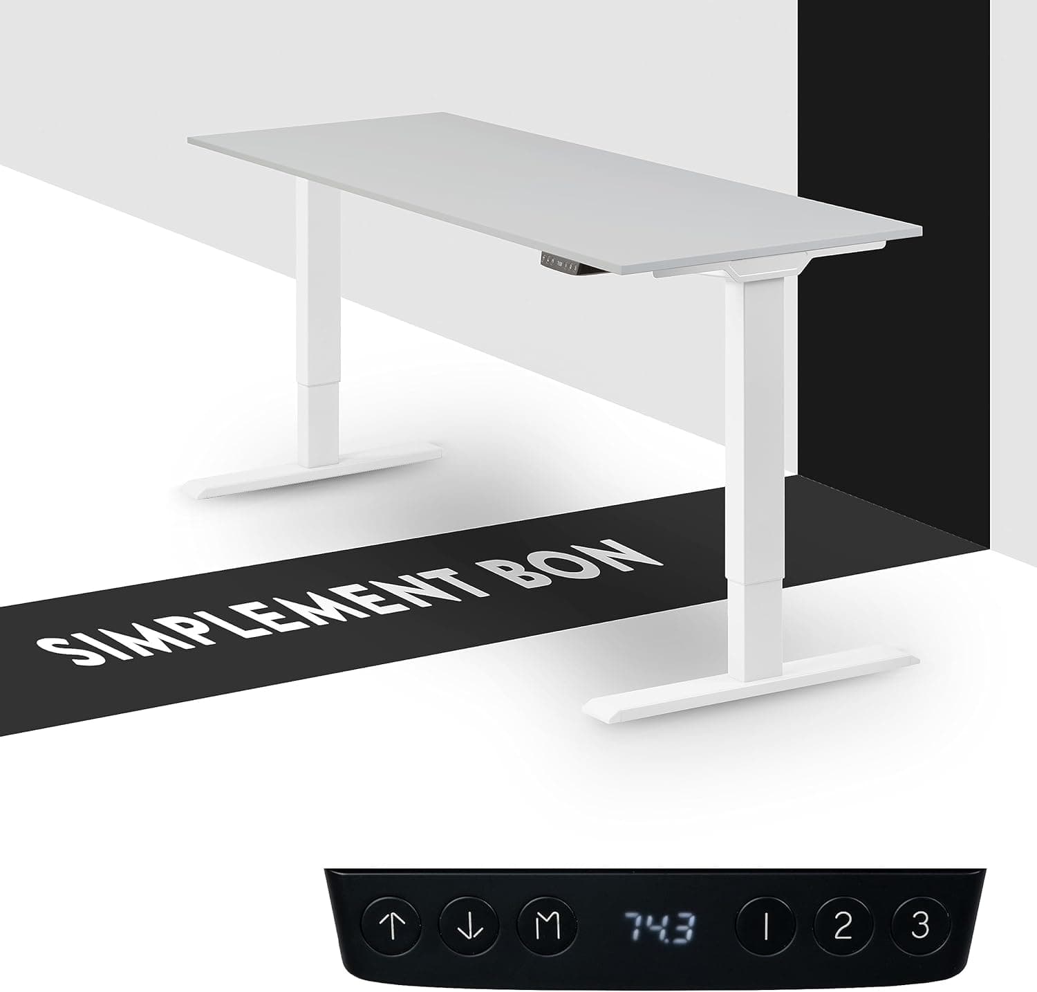 Bureau assis-debout électrique – Premium 160×80 cm, 2 moteurs, 4 mémoires & anti-collision - 150 x 60 x 1,9 cm - Homedesk ECO - Blanc + Gris Clair