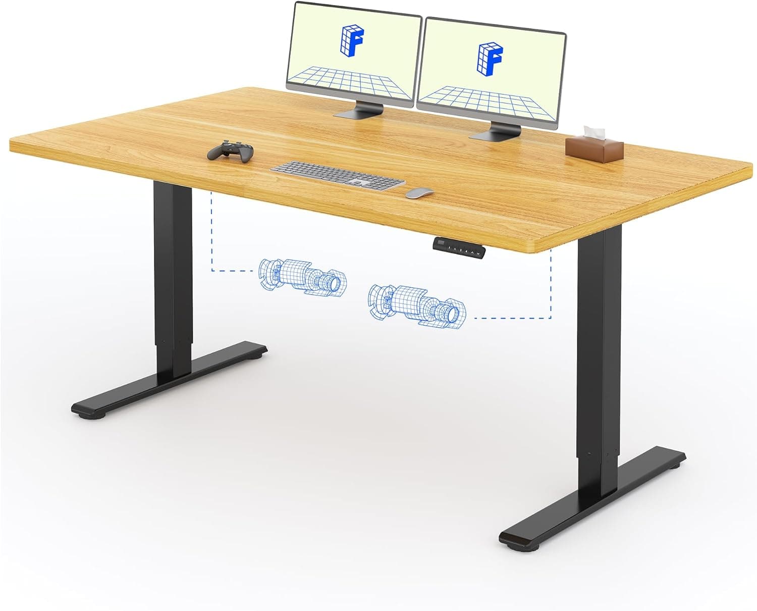 Bureau assis-debout électrique – Puissant 120×80 cm, 2 moteurs, 4 mémoires, charge 100 kg - 160 x 80 cm - Noir+érable