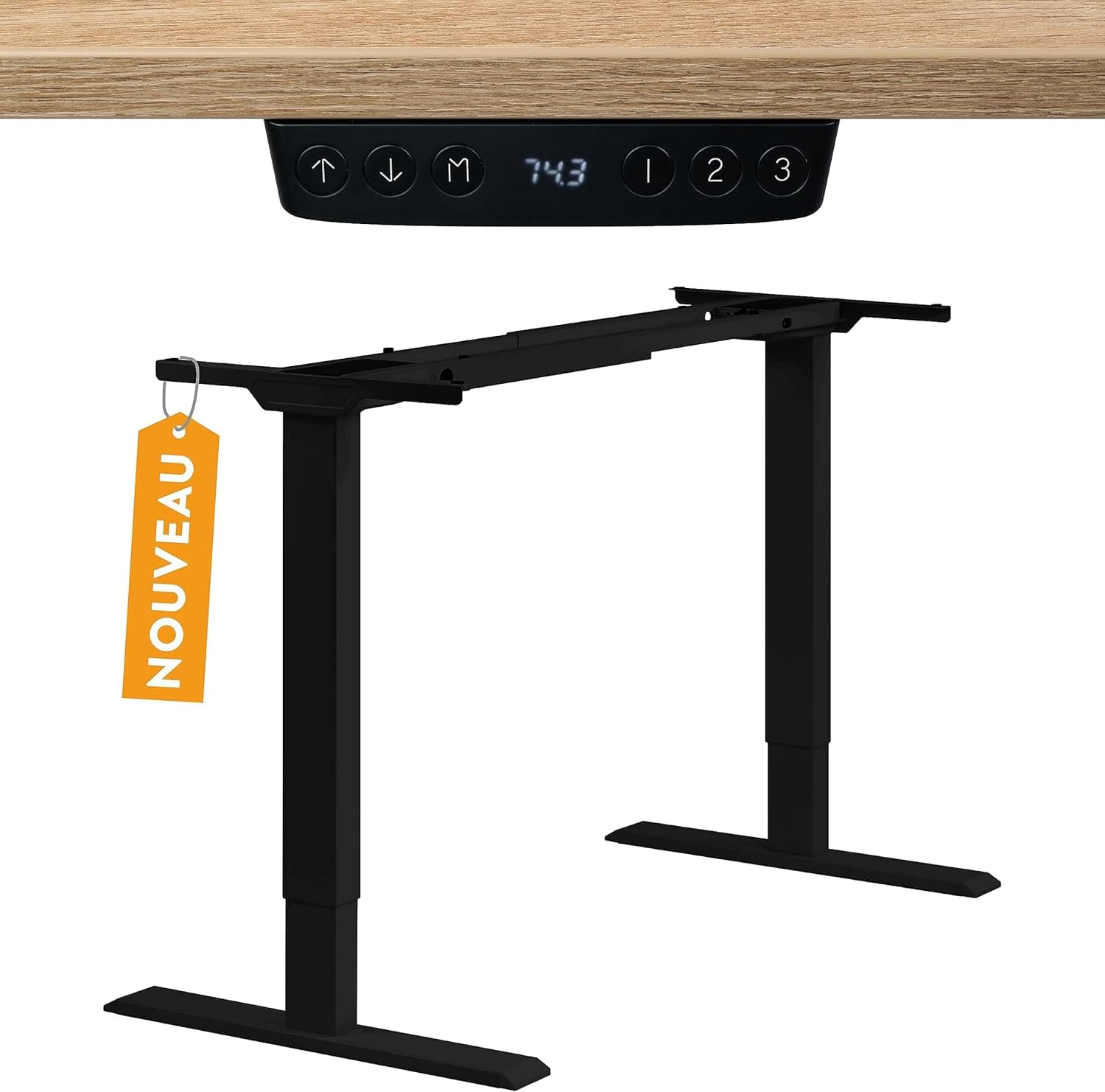 Bureau assis-debout électrique – Premium 160×80 cm, 2 moteurs, 4 mémoires & anti-collision - sans plateau de table - Homdesk ECO - Noir