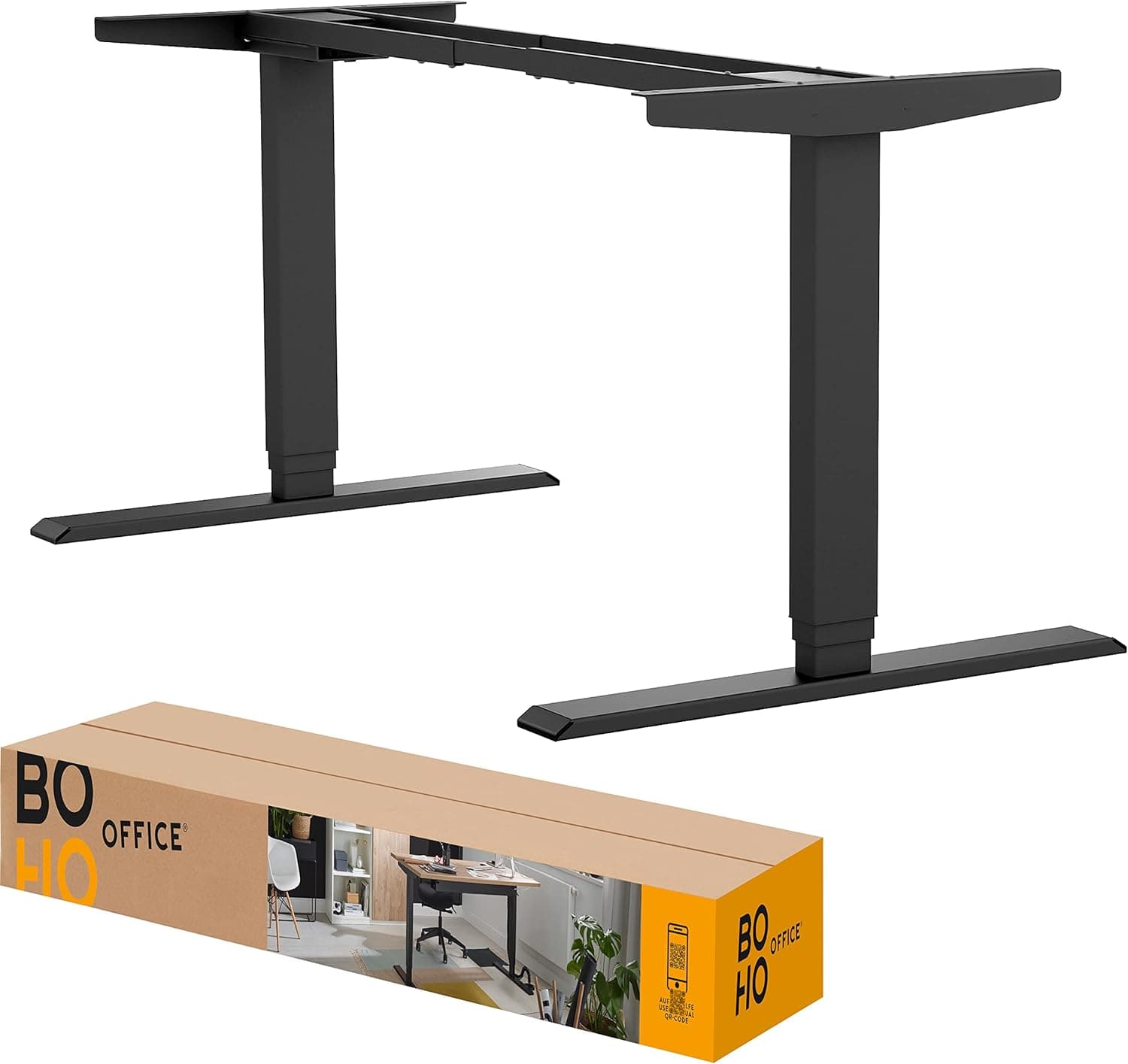 Bureau assis-debout électrique – Premium 160×80 cm, 2 moteurs, 4 mémoires & anti-collision - sans plateau de table - Homdesk PRO - Noir