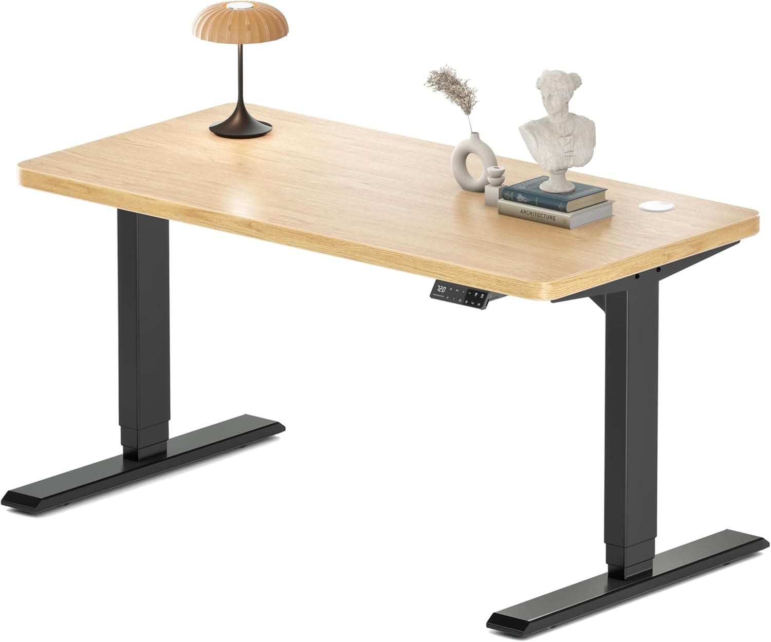 Bureau assis-debout électrique – Premium 160×80 cm, 4 mémoires, anti-collision & port USB - 120 x 60 cm - Structure Noire + Chêne