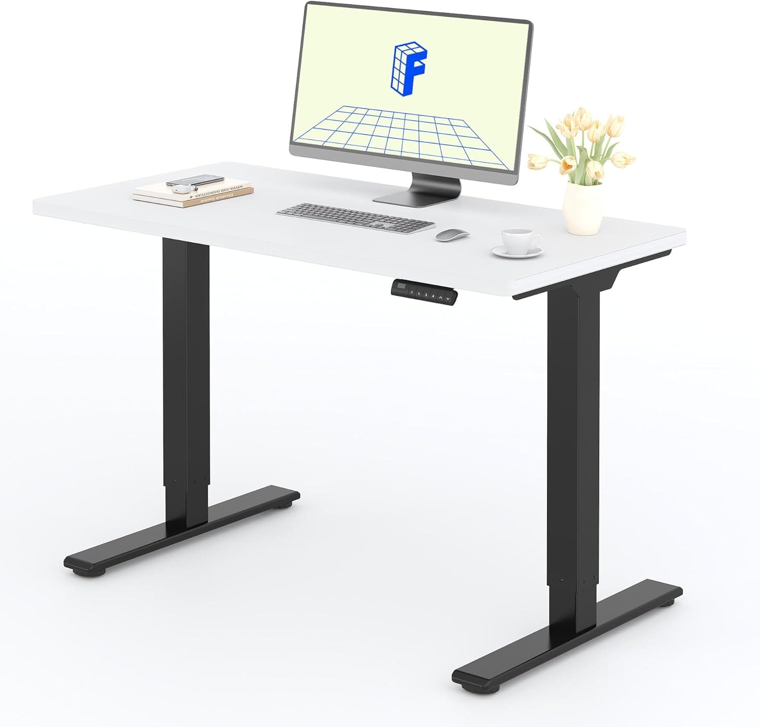 Bureau assis-debout électrique – Puissant 120×80 cm, 2 moteurs, 4 mémoires, charge 100 kg - 120 x 60 cm - Noir+blanc