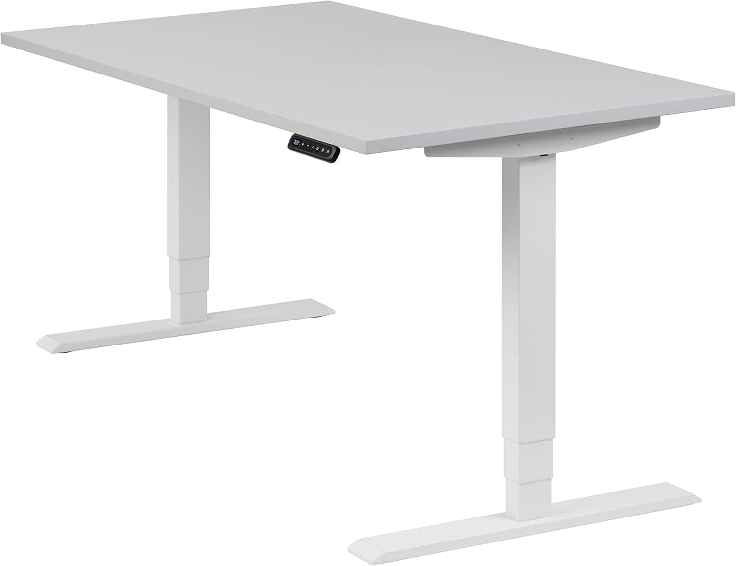 Bureau assis-debout électrique – Premium 160×80 cm, 2 moteurs, 4 mémoires & anti-collision - 140 x 80 x 2,5 cm - Homedesk PRO - Blanc + Gris Clair