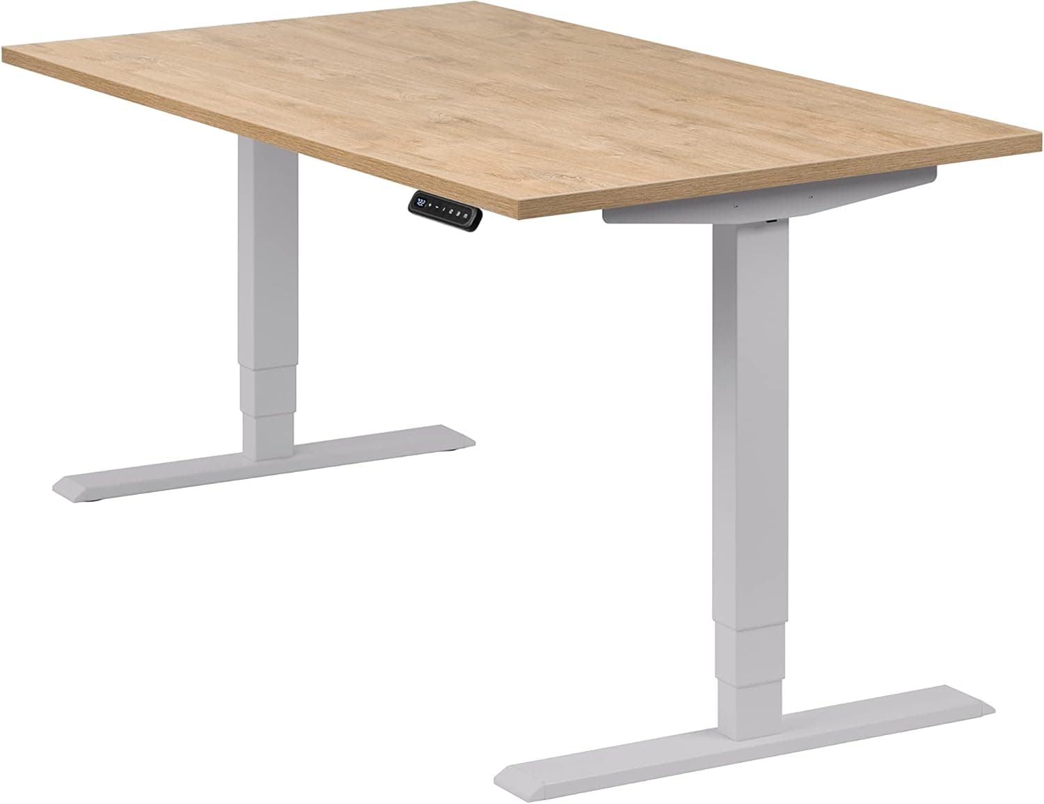 Bureau assis-debout électrique – Premium 160×80 cm, 2 moteurs, 4 mémoires & anti-collision - 140 x 80 x 2,5 cm - Homedesk PRO - Argent + Chêne Sauvage