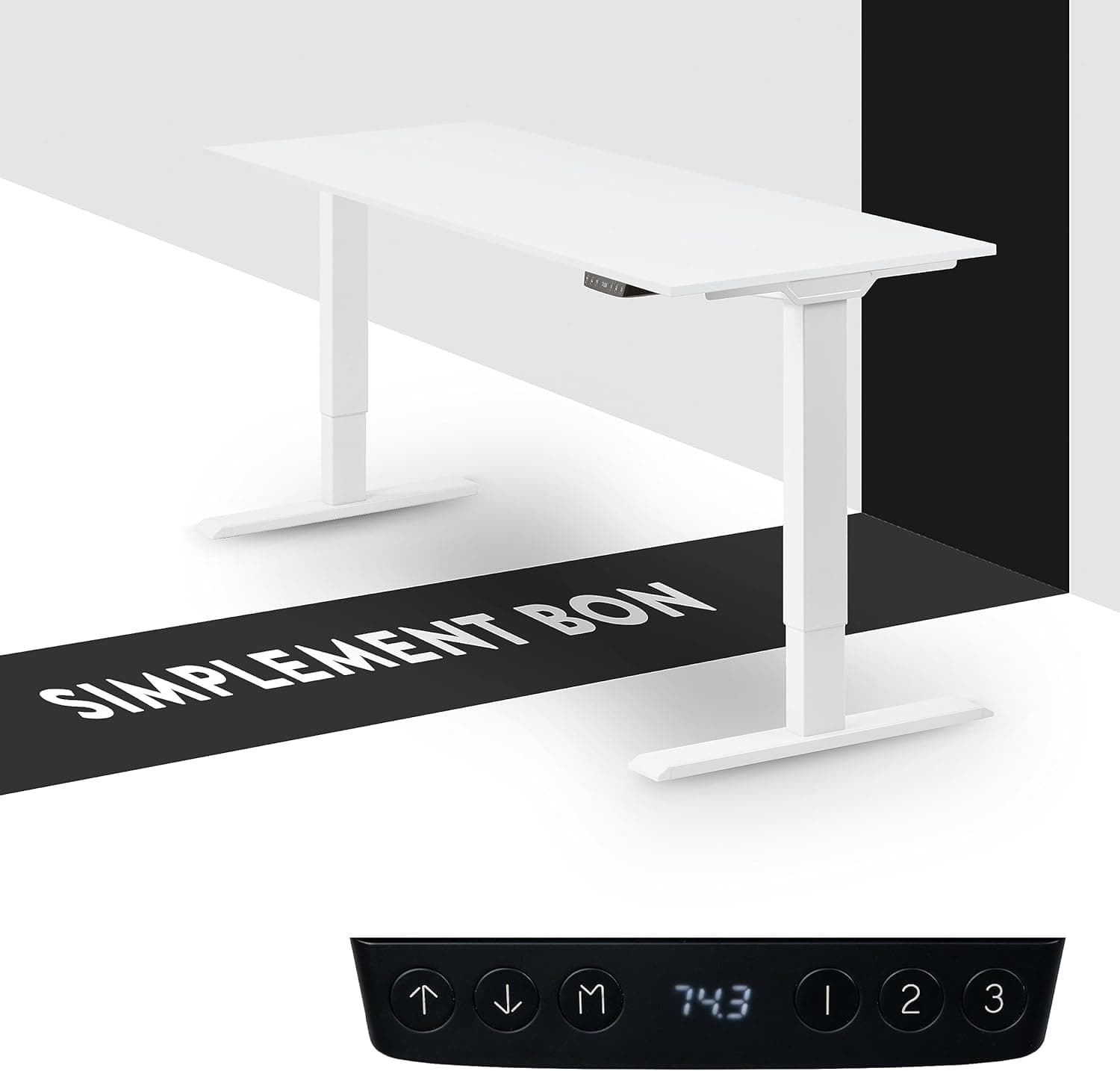 Bureau assis-debout électrique – Premium 160×80 cm, 2 moteurs, 4 mémoires & anti-collision - 110 x 60 x 1,9 cm - Homedesk ECO - Blanc + Blanc