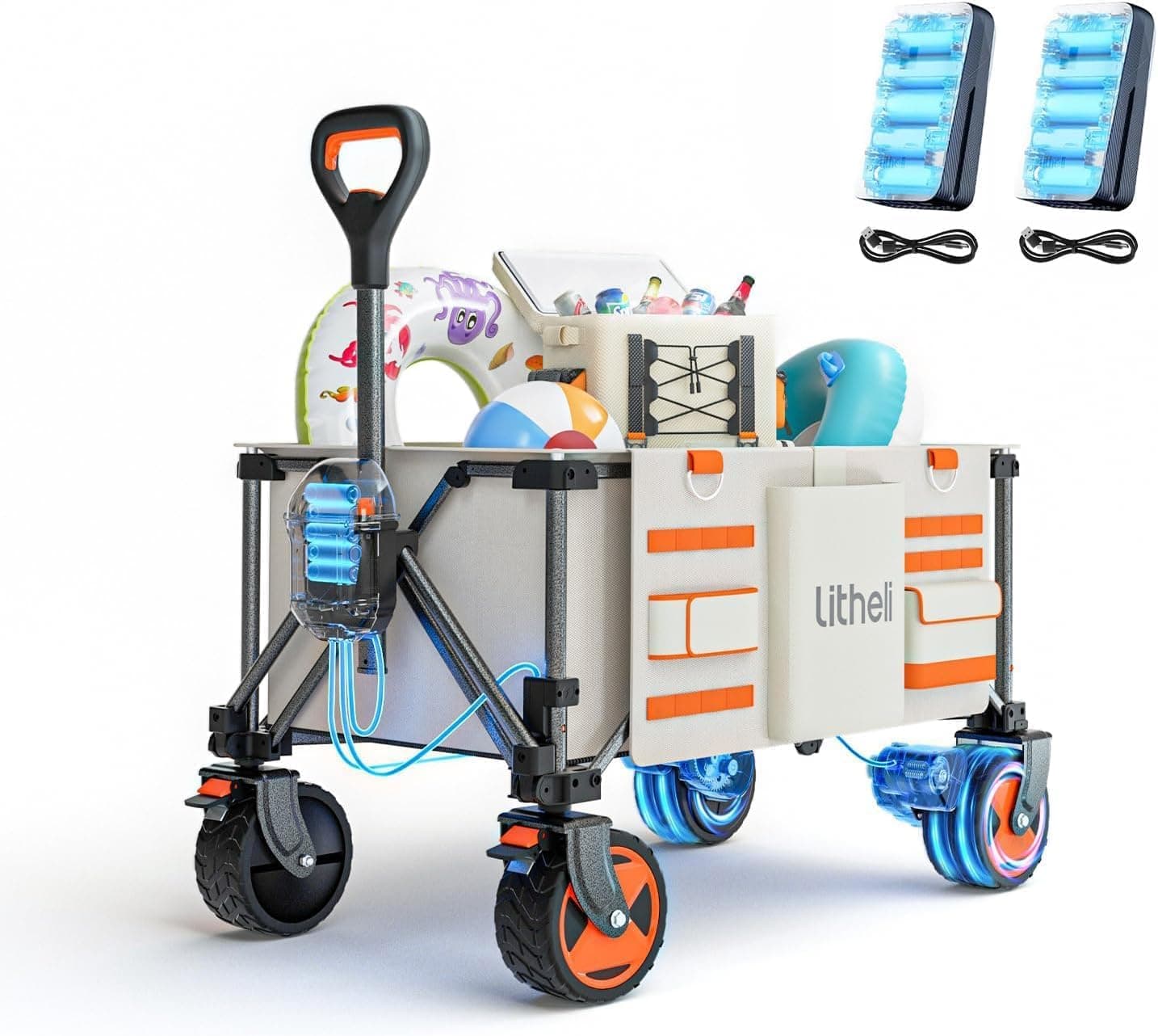 Chariot électrique pliable 200 L – transport motorisé pratique - W2 Pro avec 2 batterie - Beige