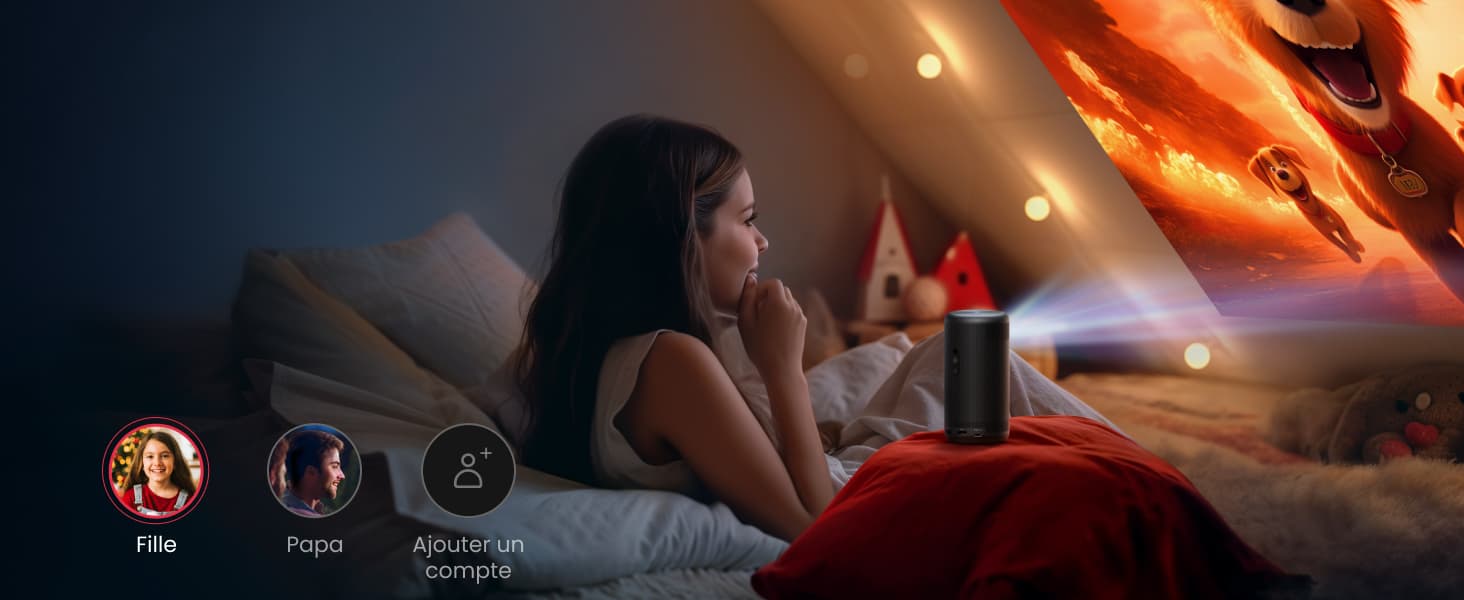 Projecteur portable Full HD, 1080p, 200 ANSI lumens, Google TV, batterie 2,5 h, 120"