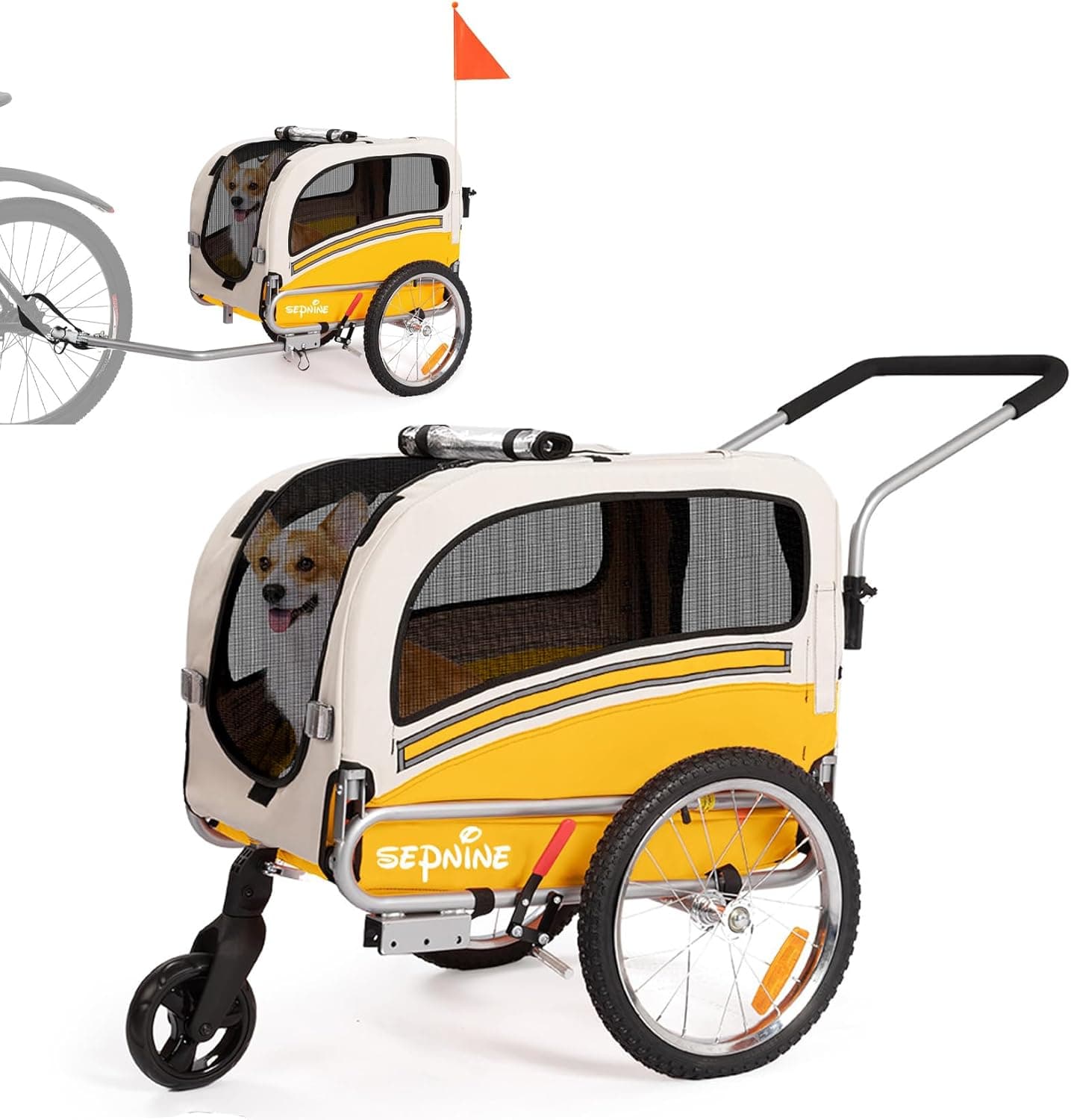 Remorque vélo chien pliable 2-en-1 - XL – Jusqu'à 40 kg - Orange